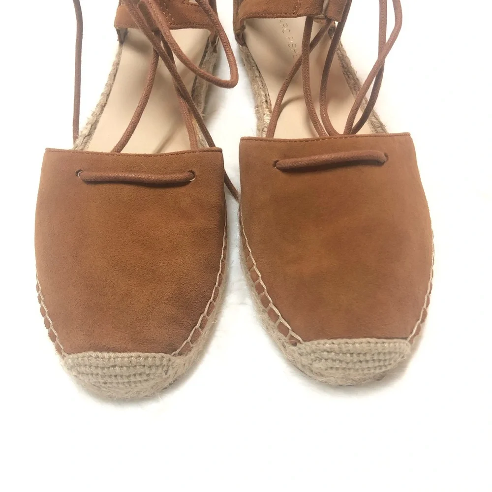 Marc Fisher Suede Lace Up Espadrille Sandals Camel Brown Ankle Tie Size 8.5